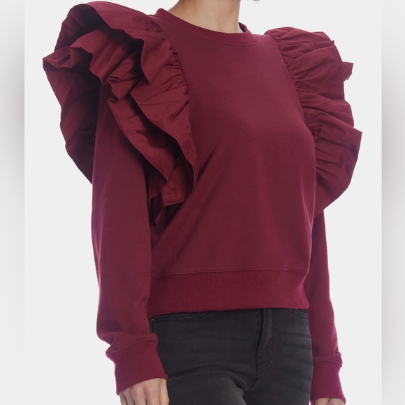 NWT En Saison Gabriela Flutter Sleeve Sweatshirt Burgundy Maroon Size S - Picture 4 of 5